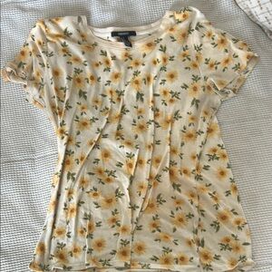 Forever 21 Yellow Fitted Tie Front Short Sleeve Tee